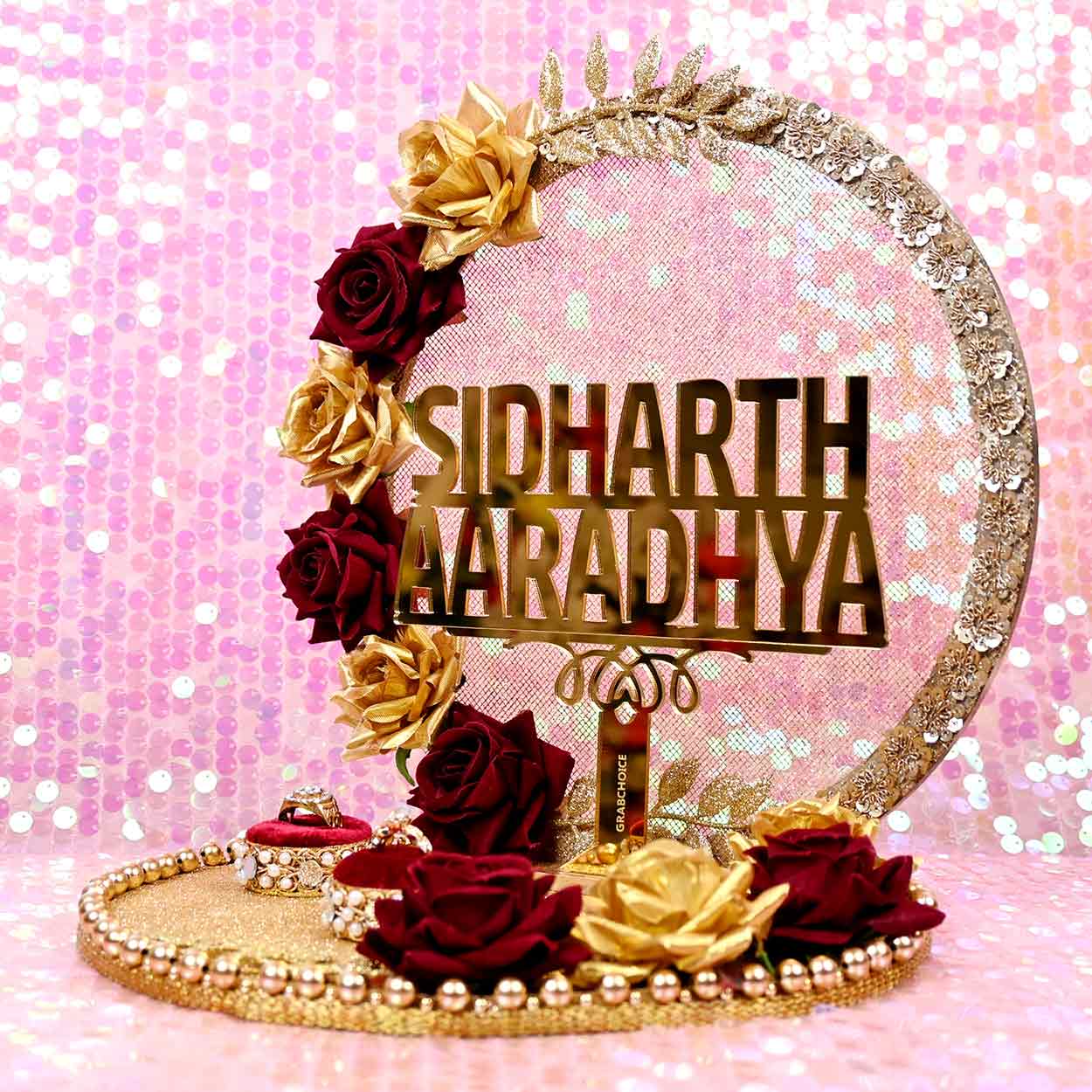 Buy Mridang Engagement ring platter with name hoop pink flowers with  customise name(wedding) Online at Low Prices in India - Amazon.in